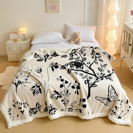 Coperta jacquard con motivo a farfalla e albero - Coperta - Matrimoniale - image 0
