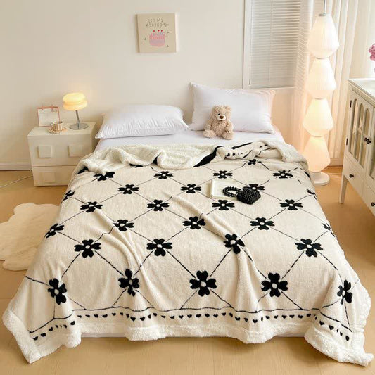 Coperta a quadri con fiori a rombi - Coperta - Matrimoniale - image 0