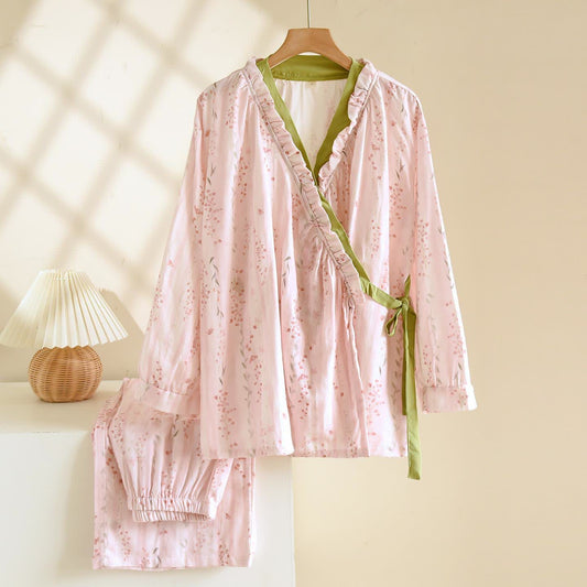 Completo da notte kimono floreale a righe rosa - XL - image 0