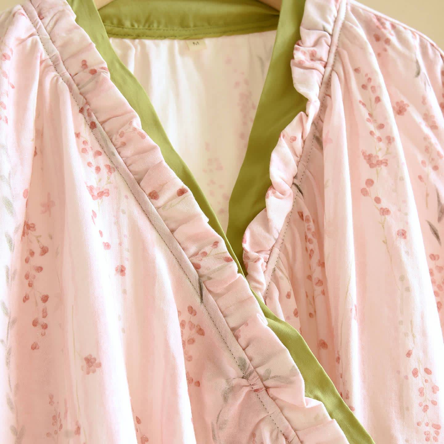 Completo da notte kimono floreale a righe rosa - image 3