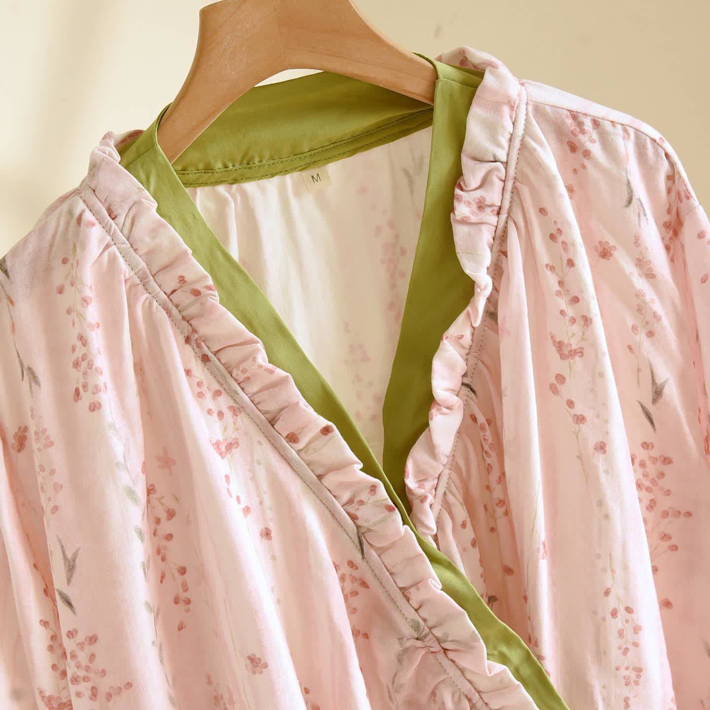 Completo da notte kimono floreale a righe rosa - image 2