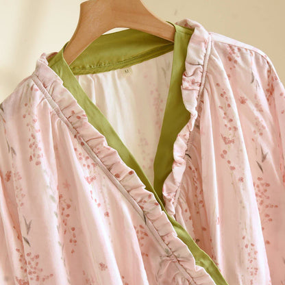 Completo da notte kimono floreale a righe rosa - image 2