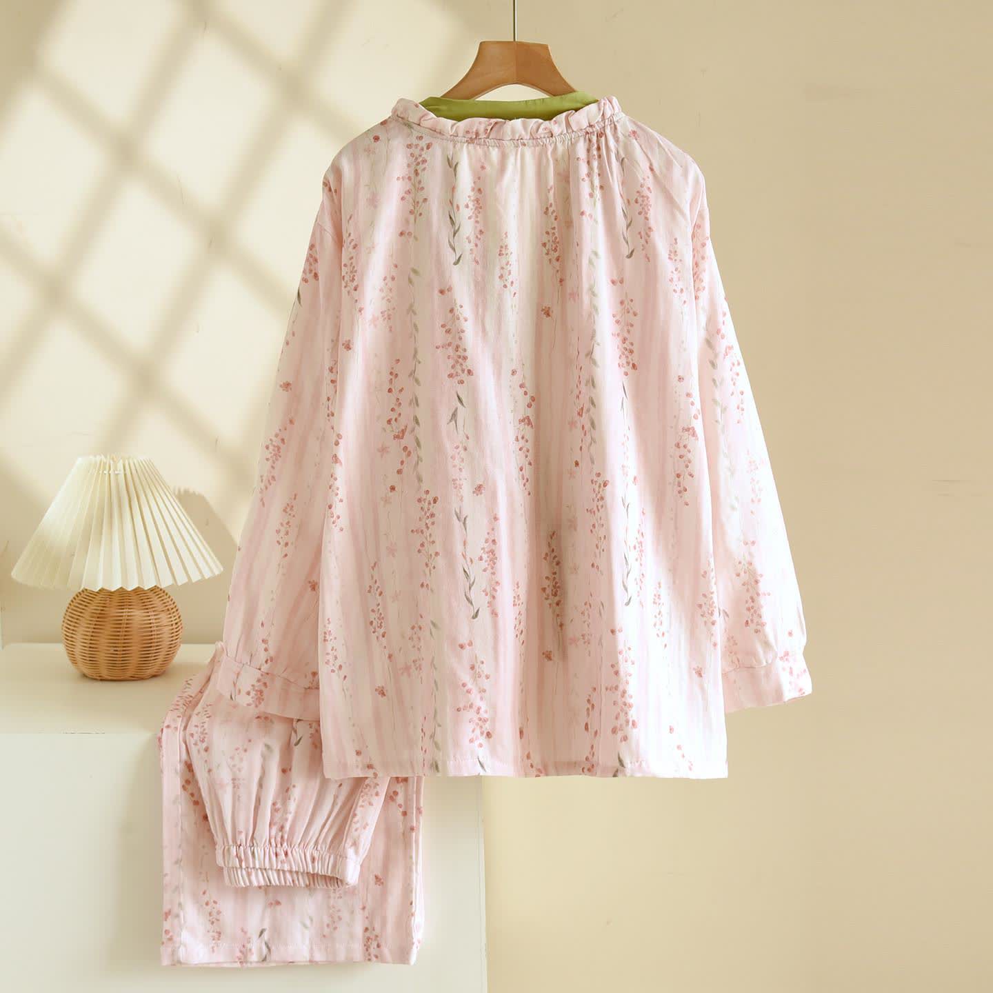 Completo da notte kimono floreale a righe rosa - image 1