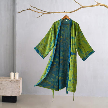 Kimono in garza di cotone e bambù bicolore - Verde - 2XL - image 0