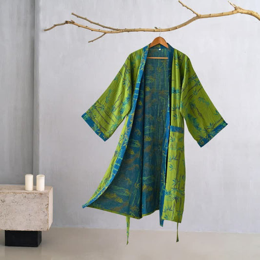 Kimono in garza di cotone e bambù bicolore - Verde - 2XL - image 0