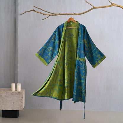 Kimono in garza di cotone e bambù bicolore - Blu - 2XL - image 14