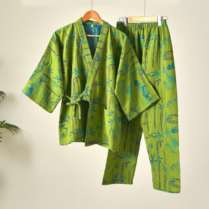 Completo da salotto in kimono di garza di cotone e bambù - Verde - XL - image 2