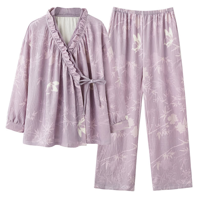 Completo da salotto con kimono in bambù a farfalla - image 6