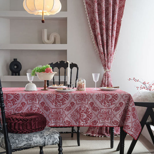 Tovaglia jacquard con motivo retrò in stile etnico - Rosso - 160cm x 160cm - image 0