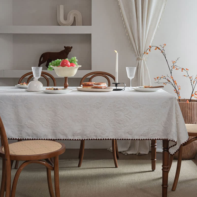 Tovaglia jacquard con motivo retrò in stile etnico - Bianco - 160cm x 160cm - image 11