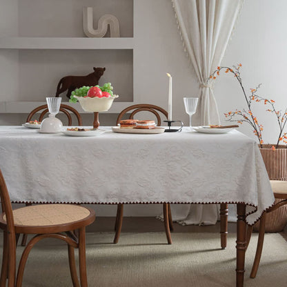 Tovaglia jacquard con motivo retrò in stile etnico - Bianco - 160cm x 160cm - image 11