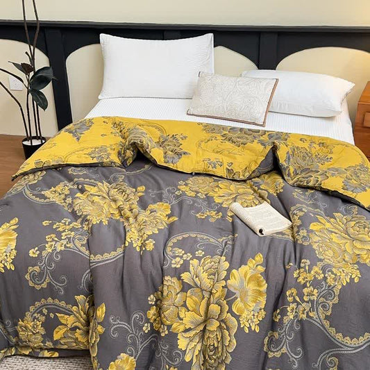 Trapunta di lusso in garza di cotone jacquard con motivo Peony - Trapunta invernale - Matrimoniale Grande - image 0