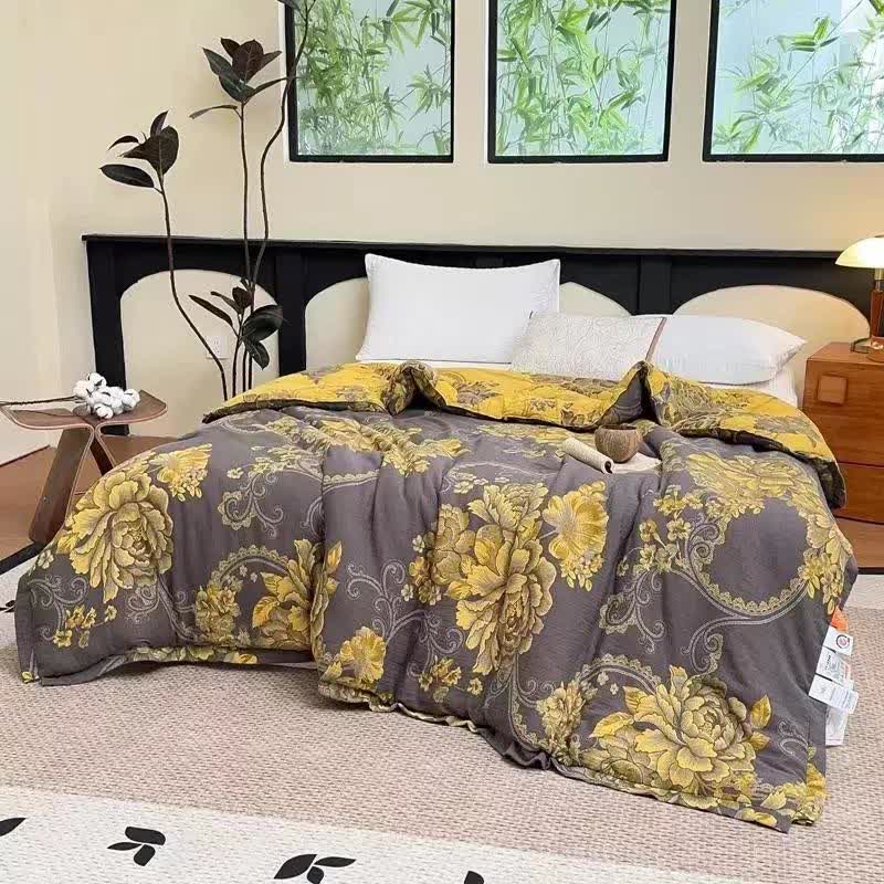 Trapunta di lusso in garza di cotone jacquard con motivo Peony - image 1