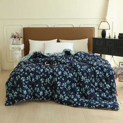 Trapunta jacquard in garza di cotone Flourish Flower - Blu - Trapunta invernale - Matrimoniale Grande - image 0