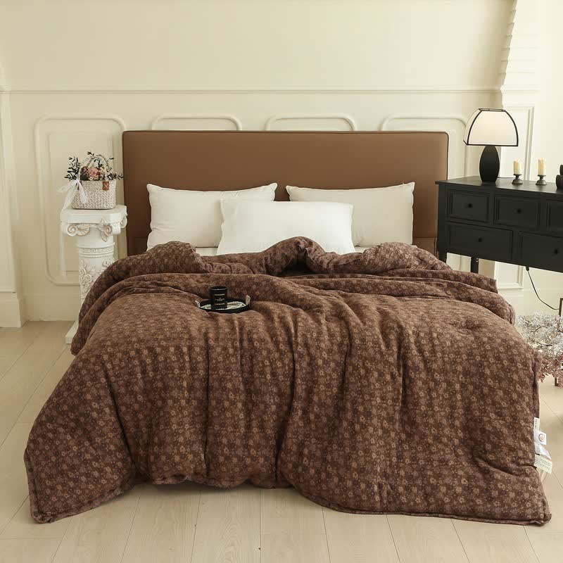 Trapunta jacquard in garza di cotone floreale retrò - Caffè - Trapunta invernale - Matrimoniale Grande - image 17