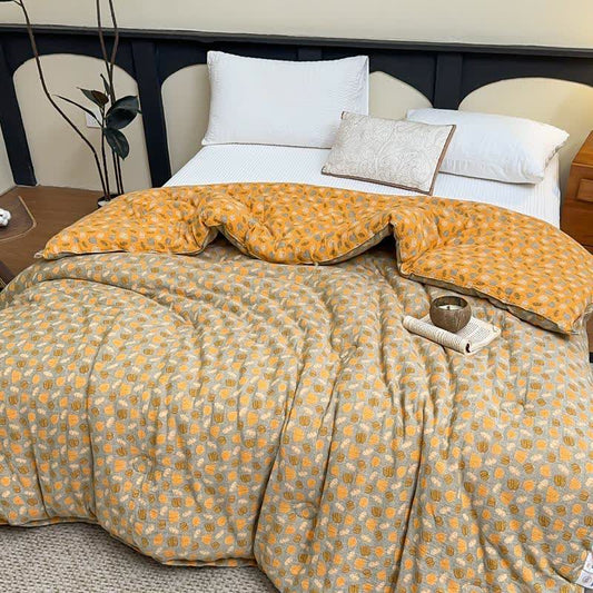 Trapunta in jacquard di cotone con motivo a zucca - Giallo - Trapunta invernale - Matrimoniale Grande - image 0