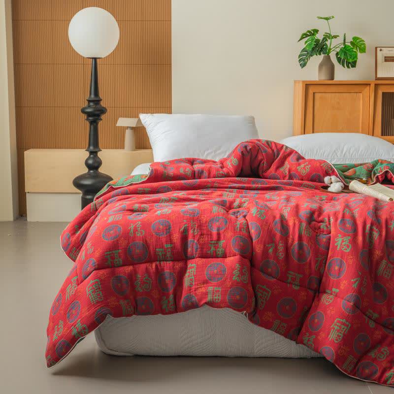 Trapunta jacquard in garza di cotone retrò di buon auspicio - image 0