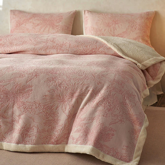 Coperta calda in jacquard Jungle - Rosa - Matrimoniale - image 0