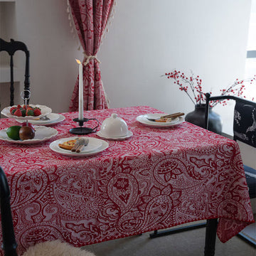 Tovaglia jacquard con motivo Paisley in stile etnico - Rosso - 160cm x 160cm - image 0