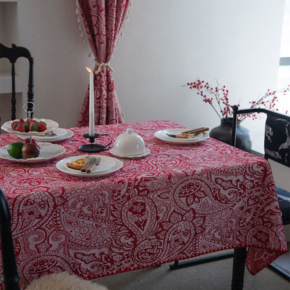 Tovaglia jacquard con motivo Paisley in stile etnico - Rosso - 160cm x 160cm - image 0