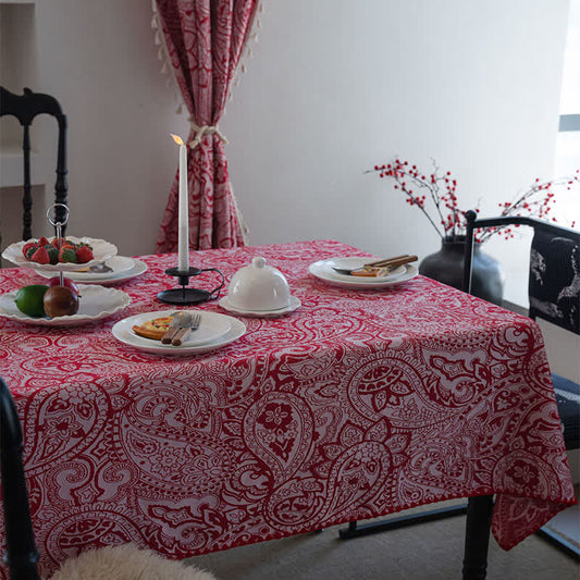 Tovaglia jacquard con motivo Paisley in stile etnico - Rosso - 160cm x 160cm - image 0