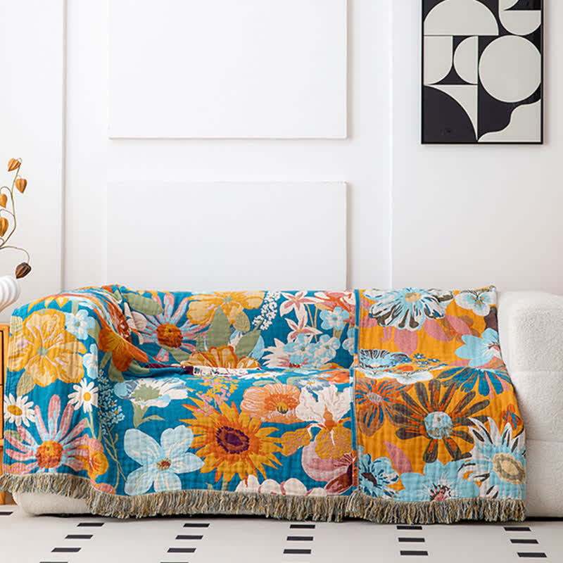 Trapunta in garza di cotone naturale con patchwork floreale - image 3