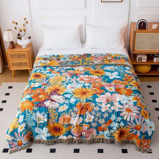 Trapunta in garza di cotone naturale con patchwork floreale - Matrimoniale - image 0