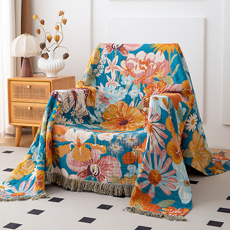 Trapunta in garza di cotone naturale con patchwork floreale - image 1