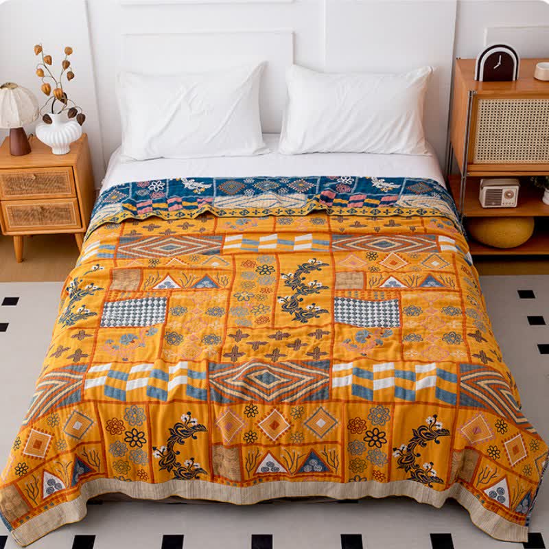Trapunta in cotone naturale con motivo patchwork geometrico - image 1