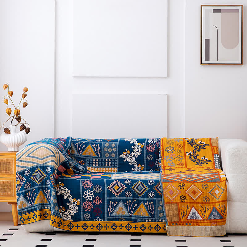 Trapunta in cotone naturale con motivo patchwork geometrico - image 2