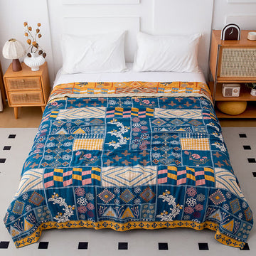 Trapunta in cotone naturale con motivo patchwork geometrico - Matrimoniale - image 0