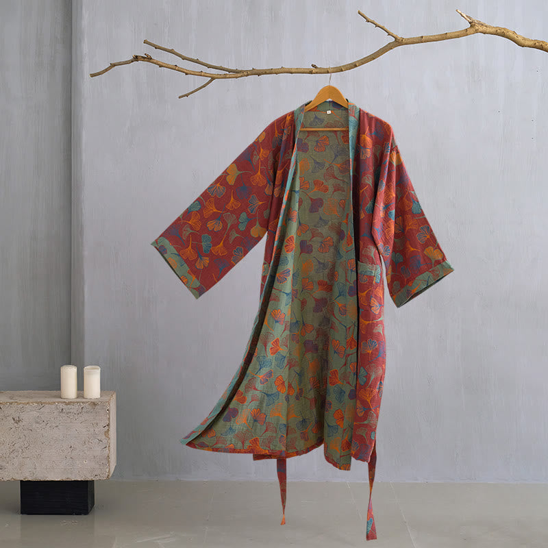 Kimono in garza di cotone Ginkgo Biloba - Vino - 2XL - image 12