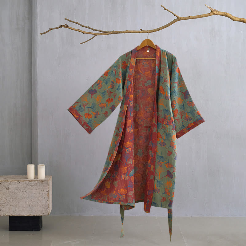 Kimono in garza di cotone Ginkgo Biloba - Verde scuro - XL - image 34