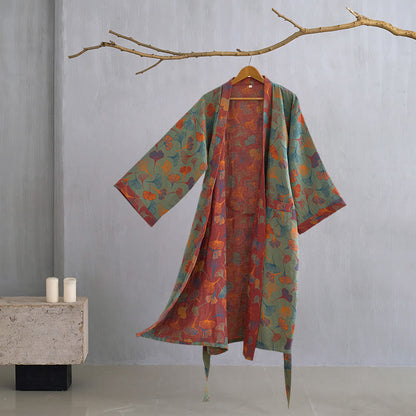 Kimono in garza di cotone Ginkgo Biloba - Verde scuro - XL - image 34