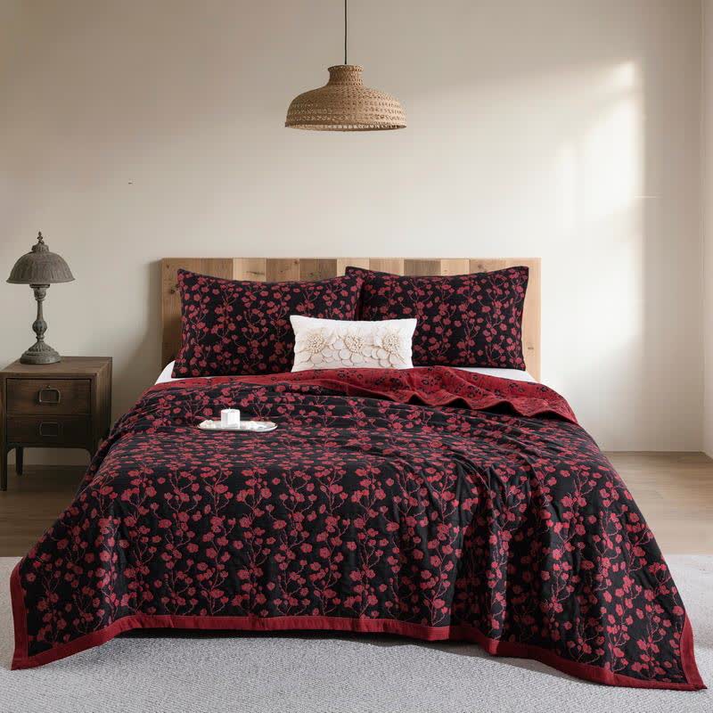 Trapunta reversibile in cotone naturale Plum Blossom - Nero - 2 federe - 51cm x 91cm - image 8