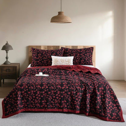 Trapunta reversibile in cotone naturale Plum Blossom - Nero - 2 federe - 51cm x 91cm - image 8