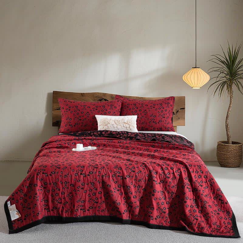 Trapunta reversibile in cotone naturale Plum Blossom - Rosso - 2 federe - 51cm x 91cm - image 0