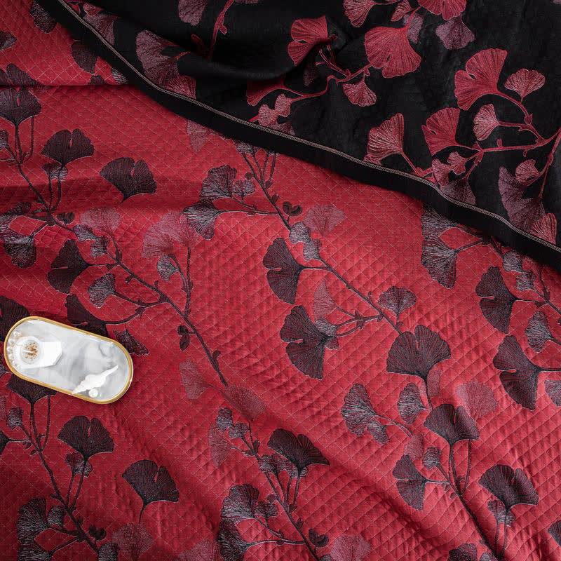 Trapunta reversibile in cotone naturale con foglie di ginkgo - image 4