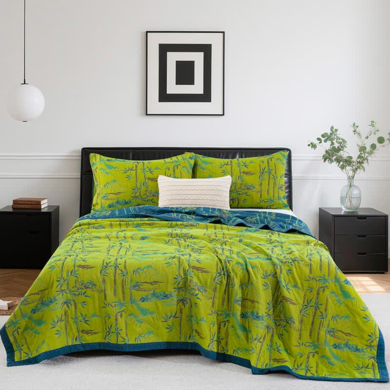 Trapunta reversibile in cotone naturale di bambù - Verde - Trapunta con 2 federe - Matrimoniale Extra Lungo - image 12