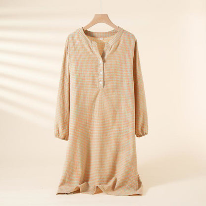 Camicia da notte in garza di cotone naturale pied de poule - Rosa chiaro - XL - image 12