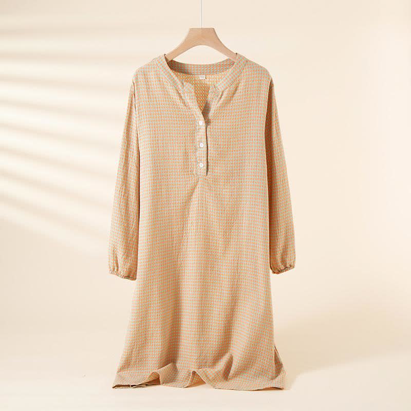 Camicia da notte in garza di cotone naturale pied de poule - Rosa chiaro - XL - image 1