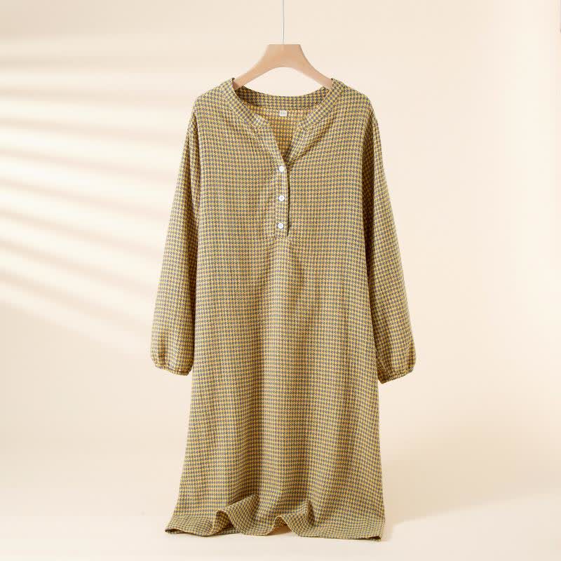 Camicia da notte in garza di cotone naturale pied de poule - Giallo - XL - image 11