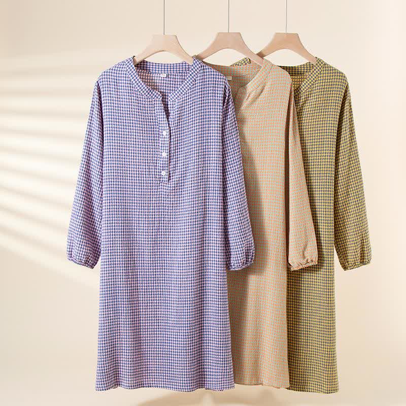 Camicia da notte in garza di cotone naturale pied de poule - image 0