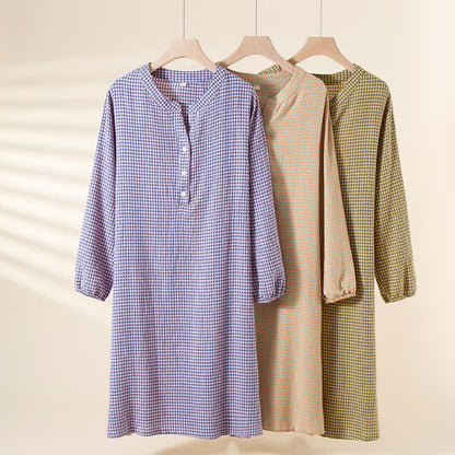 Camicia da notte in garza di cotone naturale pied de poule - image 0