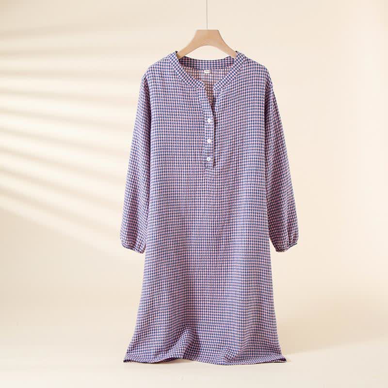 Camicia da notte in garza di cotone naturale pied de poule - Viola - XL - image 3