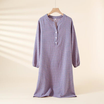 Camicia da notte in garza di cotone naturale pied de poule - Viola - XL - image 3