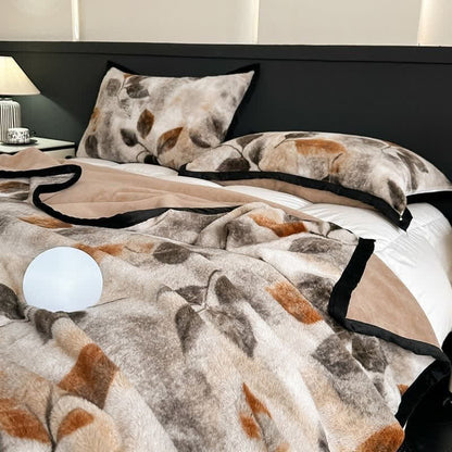 Coperta reversibile con stampa a foglie - Matrimoniale - image 0