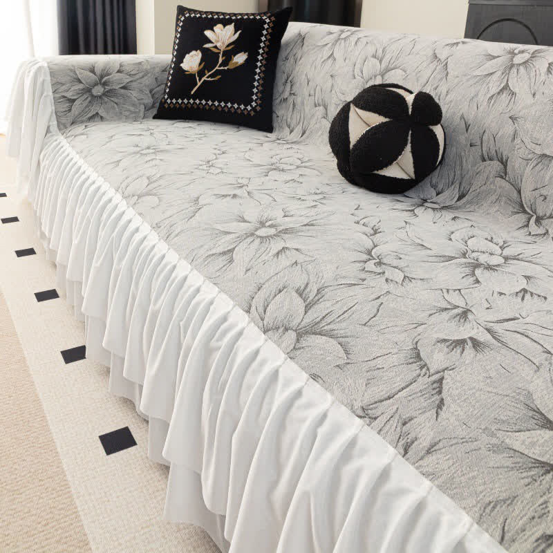 Protezione per divano Chenille Lily Ruffle - Grigio chiaro - 180cm x 340cm - image 0