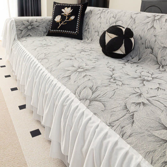 Protezione per divano Chenille Lily Ruffle - Grigio chiaro - 180cm x 340cm - image 0