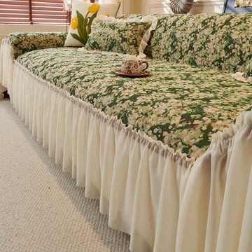 Copridivano con volant floreale verde - 180cm x 340cm - image 0